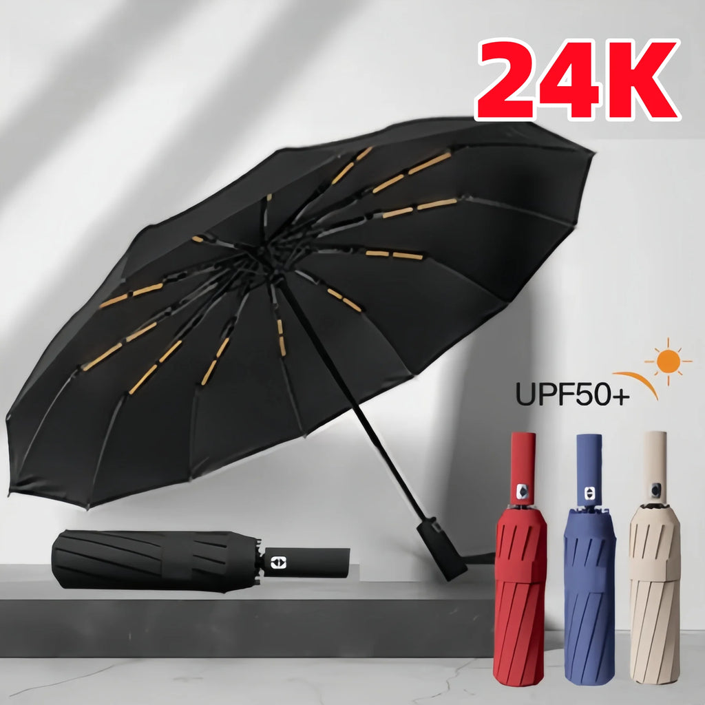 Guarda-Chuva Automático Premium - Reforçado (24 Varetas) com Proteção UV Resistente ao vento.