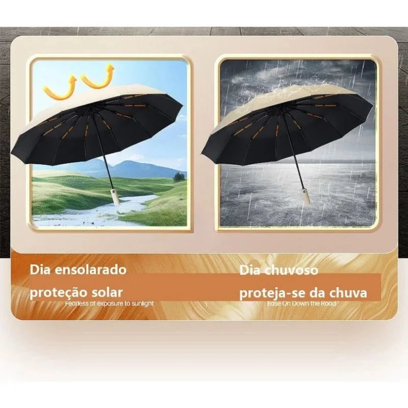 Guarda-Chuva Automático Premium - Reforçado (24 Varetas) com Proteção UV Resistente ao vento.